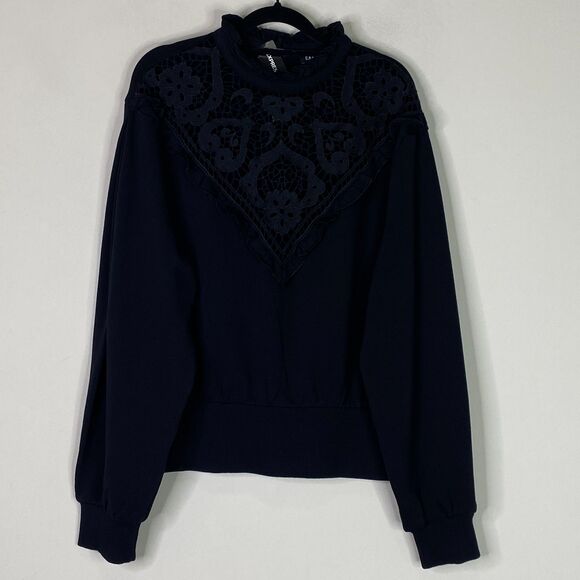 New Express Ruffle Lace Mock Neck Whimsy Goth Sweatshirt Women's Size Large - Picture 10 of 10